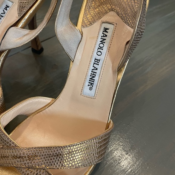 Manolo Blahnik Gold Vintage Reptile Strappy Heel GUC 36.5/6 - Picture 5 of 6